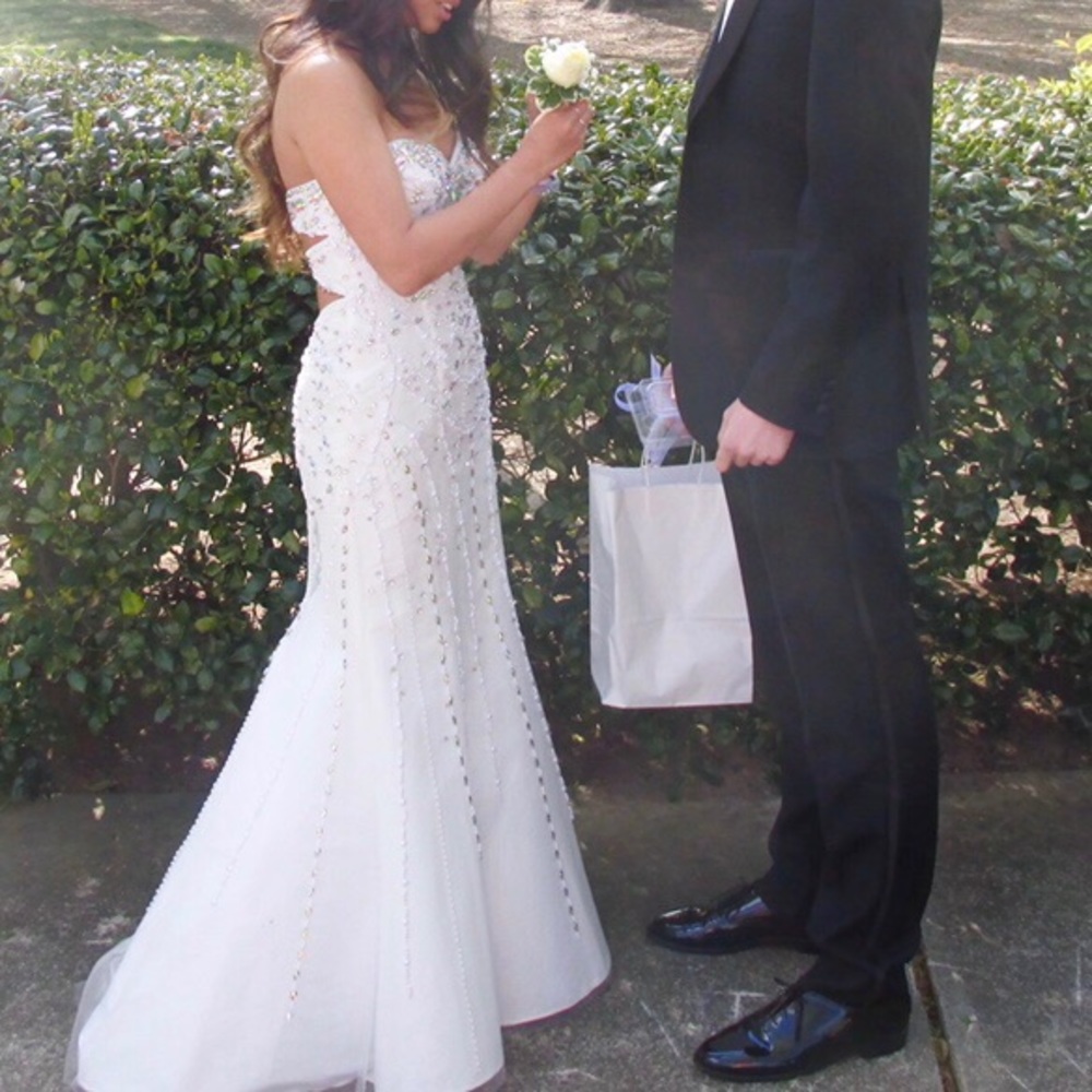 White Beaded Strapless Mermaid Prom Dress